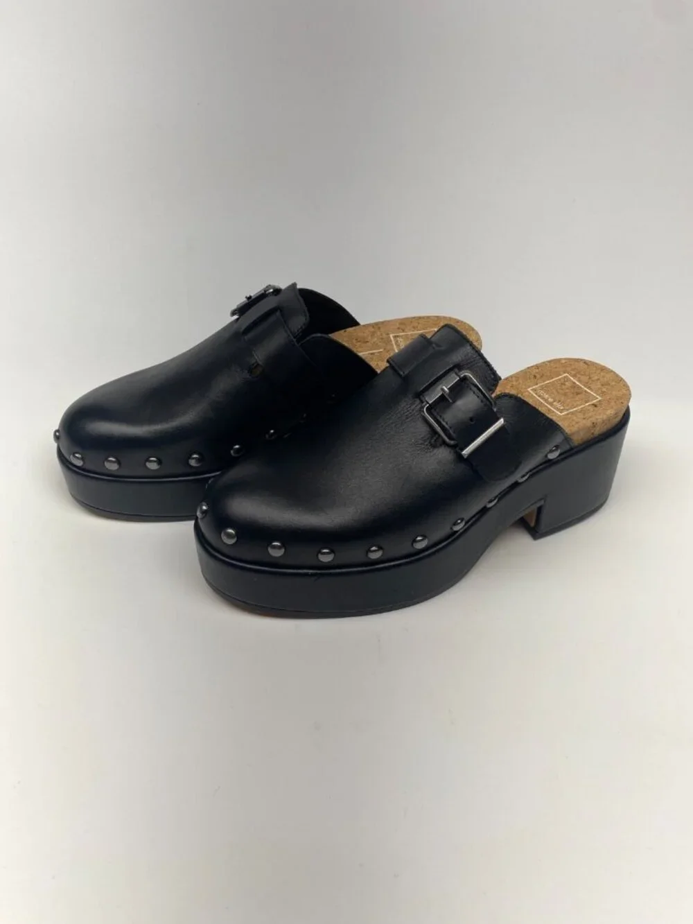 Dolce Vita Women's Black Yevan Buckled Studded Platform Clogs Sz 7